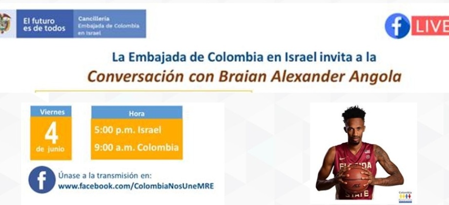 La Embajada de Colombia en Israel invita a la Conversación con Braian Alexander Angola el 4 de junio de 2021