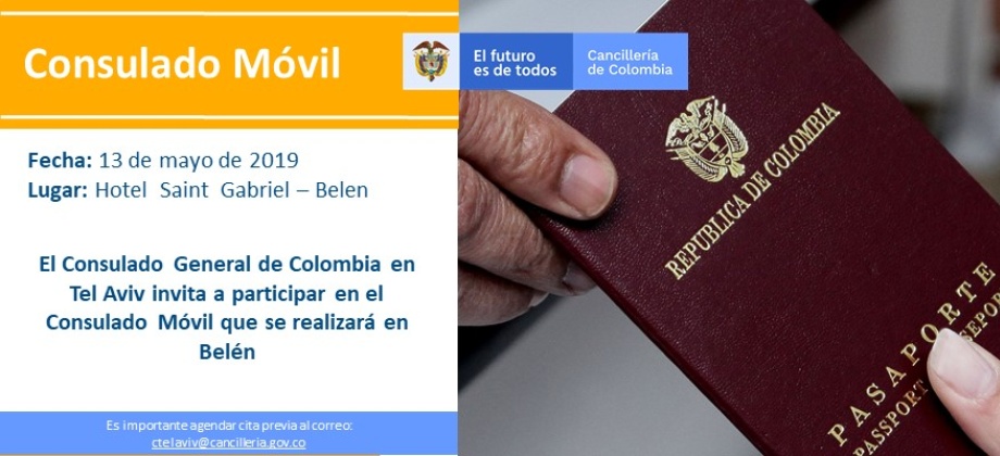 El Consulado de Colombia en Tel Aviv tendrá este lunes 13 de mayo una jornada de consulado en Belén